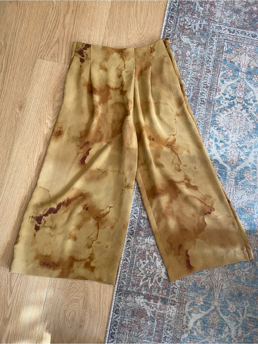 OAK + FORT Wide-Leg Tie-Dye Culotte Pants in Mustard Brown Sz Large Goblincore - Picture 8 of 14